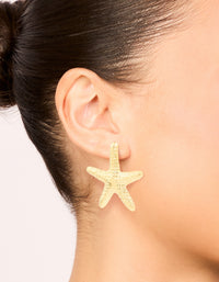 Waterproof Gold Plated Stainless Steel Statement Starfish Stud Earrings - link has visual effect only