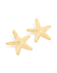 Waterproof Gold Plated Stainless Steel Statement Starfish Stud Earrings - link has visual effect only
