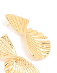 Waterproof Gold Plated Stainless Steel Twisted Textured Stud Earrings - link has visual effect only