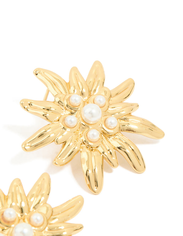 Waterproof Gold Plated Stainless Steel Freshwater Pearl Urchin Stud Earrings