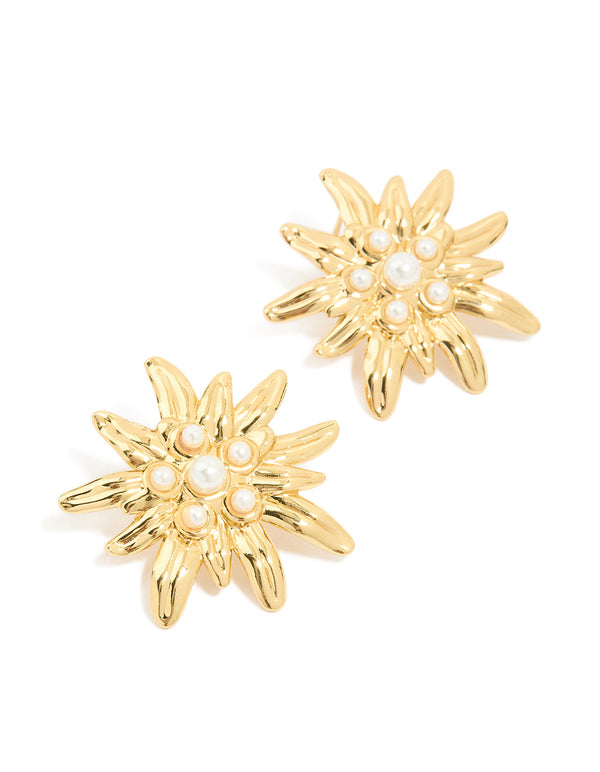 Waterproof Gold Plated Stainless Steel Freshwater Pearl Urchin Stud Earrings