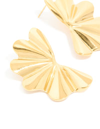 Waterproof Gold Plated Stainless Steel Wavy Fan Flower Stud Earrings - link has visual effect only
