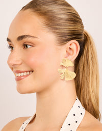 Waterproof Gold Plated Stainless Steel Double Ribbed Fan Drop Earrings - link has visual effect only