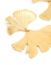 Waterproof Gold Plated Stainless Steel Double Ribbed Fan Drop Earrings - link has visual effect only