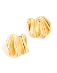 Waterproof Gold Plated Stainless Steel Wavy Fan Stud Earrings - link has visual effect only