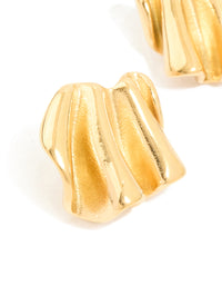 Waterproof Gold Plated Stainless Steel Wavy Fan Stud Earrings - link has visual effect only