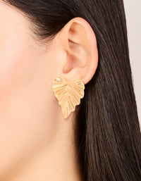 Waterproof Gold Plated Stainless Steel Palm Leaf Statement Stud Earrings - link has visual effect only