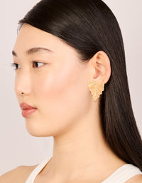 Waterproof Gold Plated Stainless Steel Palm Leaf Statement Stud Earrings - link has visual effect only
