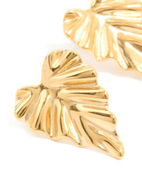Waterproof Gold Plated Stainless Steel Palm Leaf Statement Stud Earrings - link has visual effect only