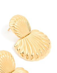 Waterproof Gold Plated Stainless Steel Double Shell Stud Drop Earrings - link has visual effect only