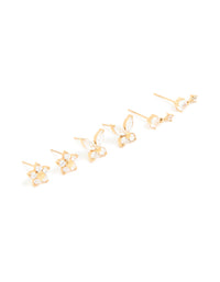 Waterproof Gold Plated Stainless Steel Cubic Zirconia Garden Party Earrings 3-Pack - link has visual effect only