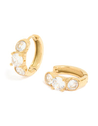 Waterproof Gold Plated Stainless Steel Cubic Zirconia Stone Set Huggie Earrings - link has visual effect only
