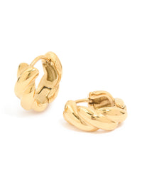 Waterproof Gold Plated Stainless Steel Plaited Detail Huggie Earrings - link has visual effect only