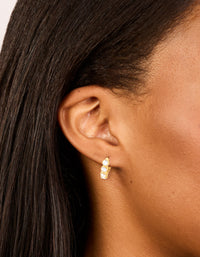 Waterproof Gold Plated Stainless Steel Cubic Zirconia Bezel Huggie Earrings - link has visual effect only