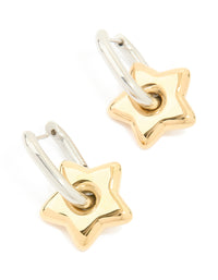 Waterproof Mixed Metals Plated Stainless Steel Small Star Huggie Earrings - link has visual effect only