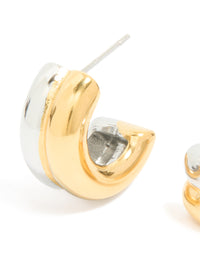 Waterproof Mixed Metal Plated Stainless Steel Layered Huggie Earrings - link has visual effect only