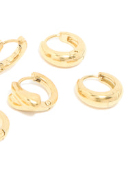 Waterproof Gold Plated Stainless Steel Chunky Huggie Earrings 3-Pack - link has visual effect only