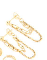 Waterproof Gold Plated Stainless Steel Classic Chain Earrings & Huggie Earrings 2-Pack - link has visual effect only