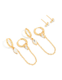 Waterproof Gold Plated Stainless Steel Diamante Chain Earrings 2- Pack - link has visual effect only