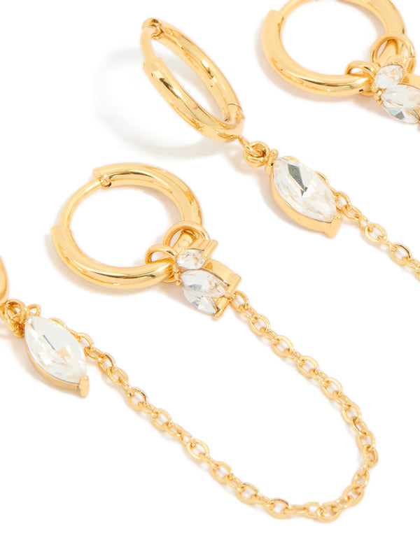 Waterproof Gold Plated Stainless Steel Diamante Chain Earrings 2- Pack