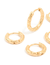 Waterproof Gold Plated Stainless Steel Mixed Detail Huggie Earrings 3-Pack - link has visual effect only