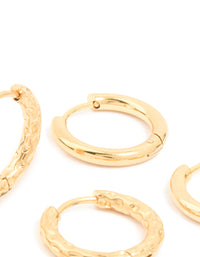 Waterproof Gold Plated Stainless Steel Mixed Detail Huggie Earrings 3-Pack - link has visual effect only