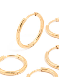 Waterproof Gold Plated Stainless Steel Classic Huggie Clicker Earrings 3-Pack - link has visual effect only