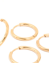 Waterproof Gold Plated Stainless Steel Classic Huggie Clicker Earrings 3-Pack - link has visual effect only