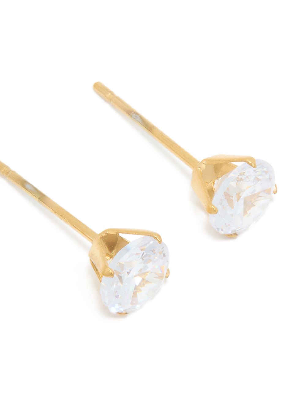 Displaying waterproof gold plated stainless steel cubic zirconia hoop and stud earrings 3-pack in gold color post detail view