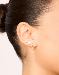 Waterproof Gold Plated Stainless Steel Cubic Zirconia Huggie & Stud Earrings 3-Pack - link has visual effect only