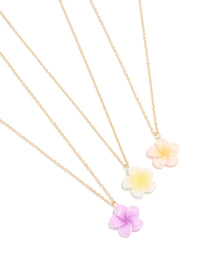 Gold Pastel Frangipani Necklaces 3-Pack - link has visual effect only