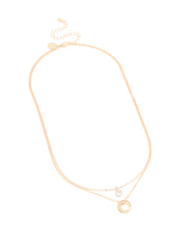 Gold Diamante Circle Pendant Layered Necklace - link has visual effect only