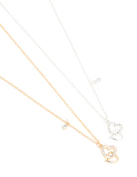Mixed Metals Diamante Interlocking Heart Necklaces 2-Pack - link has visual effect only