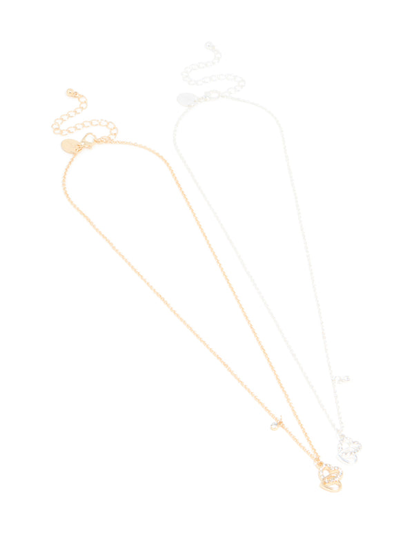 Mixed Metals Diamante Interlocking Heart Necklaces 2-Pack