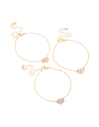 Gold Diamante Flowers Bracelet 3-Pack - link has visual effect only