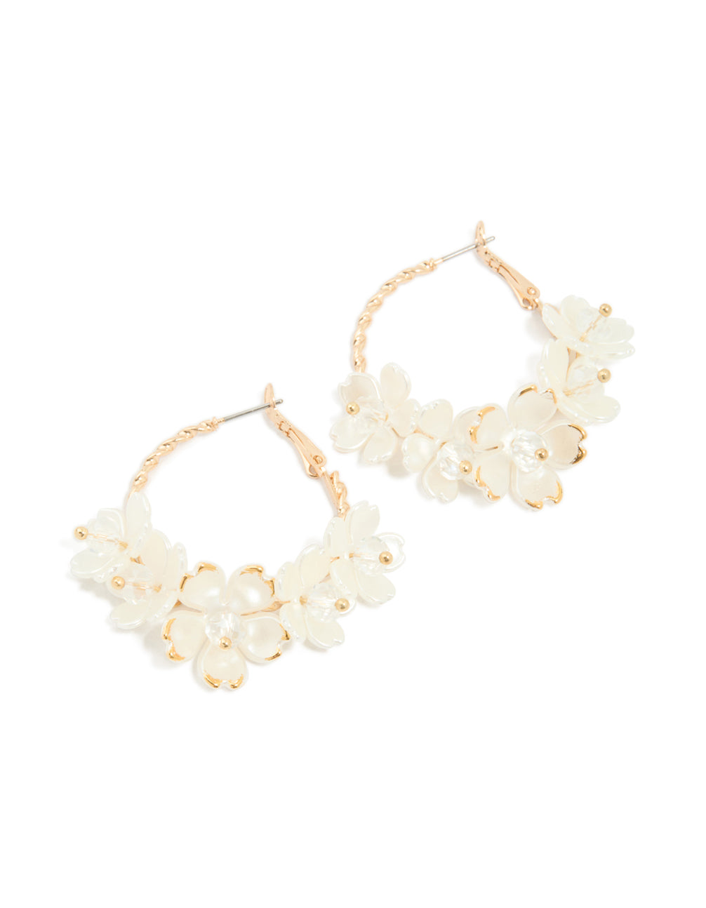 Gold Pearl Twisted Floral Hoop Earrings