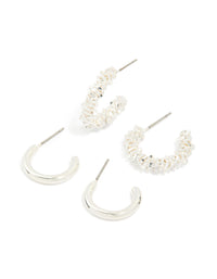 Silver Smooth & Molten Textured Hoop Earrings 2-Pack - link has visual effect only