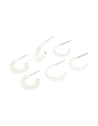 Silver Twisted & Textured Open Hoop Earrings 3-Pack - link has visual effect only