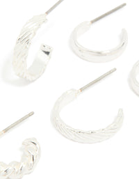 Silver Twisted & Textured Open Hoop Earrings 3-Pack - link has visual effect only