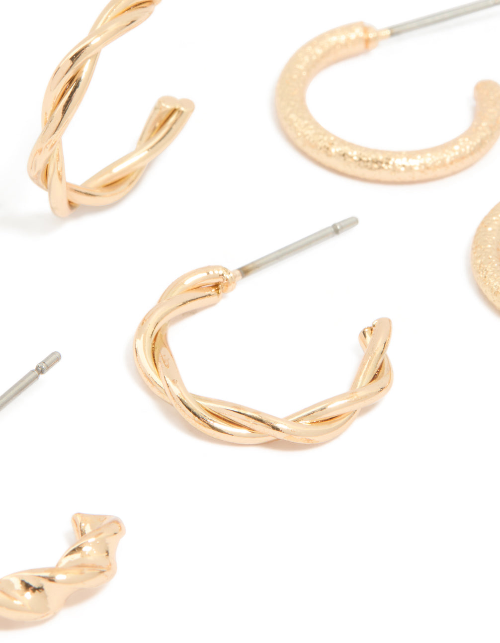 Gold Textured & Twisted Hoop Earrings 3-Pack