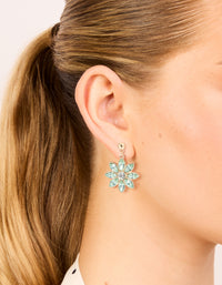 Gold Green Diamante Flower Drop Earrings - link has visual effect only