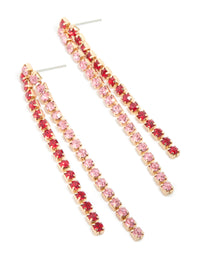 Gold Pink & Red Diamante Cup Chain Drop Earrings - link has visual effect only