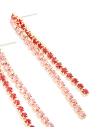 Gold Pink & Red Diamante Cup Chain Drop Earrings - link has visual effect only