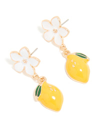 Gold White Flower & Lemon Drop Earrings - link has visual effect only