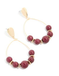 Gold Dark Red Beaded Drop Earrings - link has visual effect only