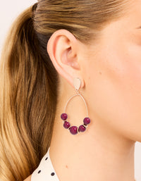 Gold Dark Red Beaded Drop Earrings - link has visual effect only
