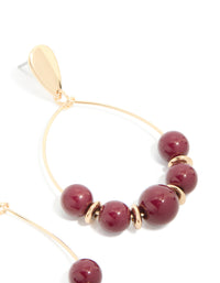 Gold Dark Red Beaded Drop Earrings - link has visual effect only
