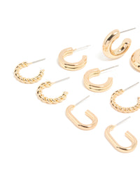 Gold Twisted & Rectangle Hoop Earrings 8-Pack - link has visual effect only