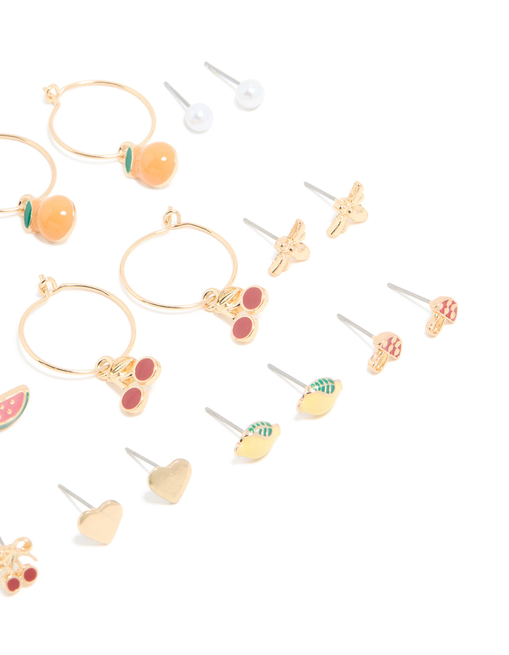 Gold Fruit Earrings 12-Pack