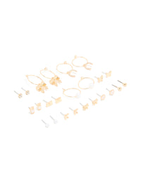 Gold Pearl Diamante & Coffee Earrings 12-Pack - link has visual effect only